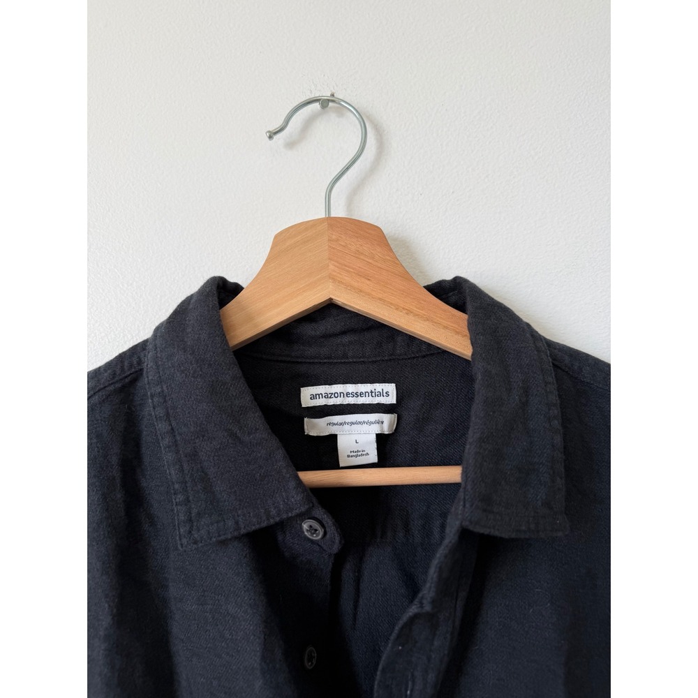 Amazon Essentials Men's Long Sleeve Flannel Shirt – Washed Black – Size Large - Picture 3 of 5